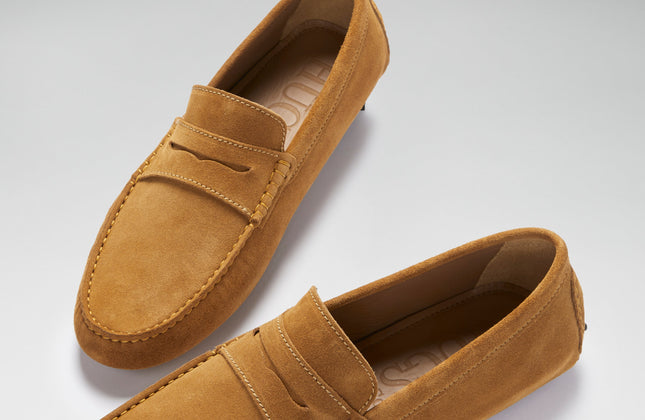 Tobacco Suede Penny Driving Loafers
