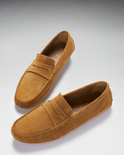 Tobacco Suede Penny Driving Loafers