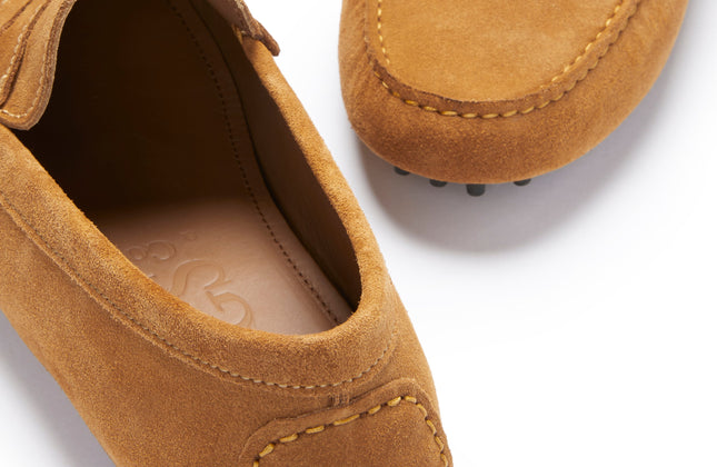 Tobacco Suede Penny Driving Loafers