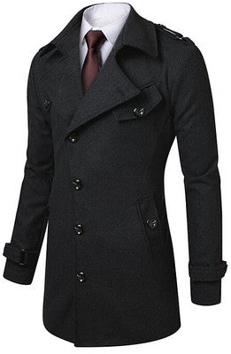 Custom Made Black Trench Coat Men Double Breasted Winter Overcoat Men Long Coat