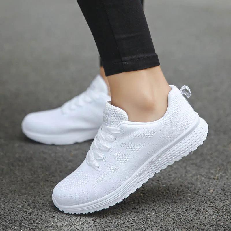Women's white platform trainers