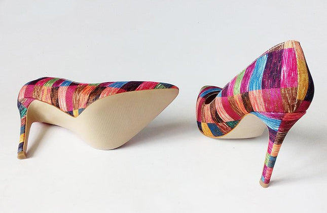 Stilettos Heel Gold Fabric Ladies High Heels Customize Color Stripes - Constantin & Crys