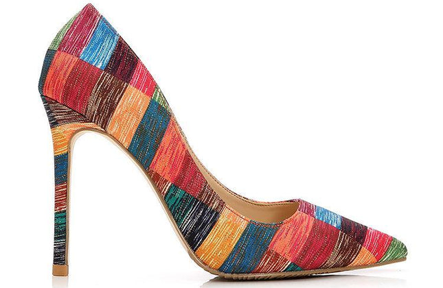 Stilettos Heel Gold Fabric Ladies High Heels Customize Color Stripes - Constantin & Crys