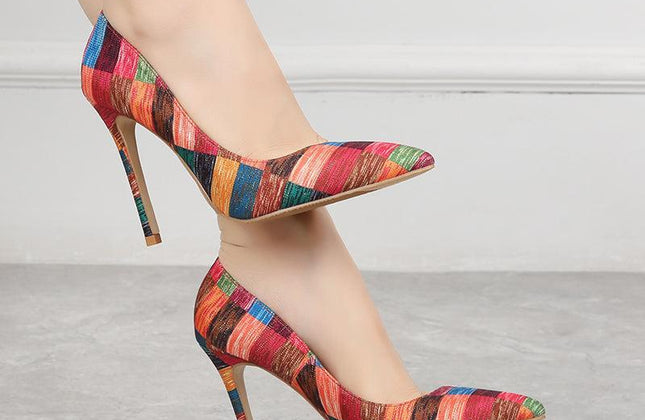 Stilettos Heel Gold Fabric Ladies High Heels Customize Color Stripes - Constantin & Crys