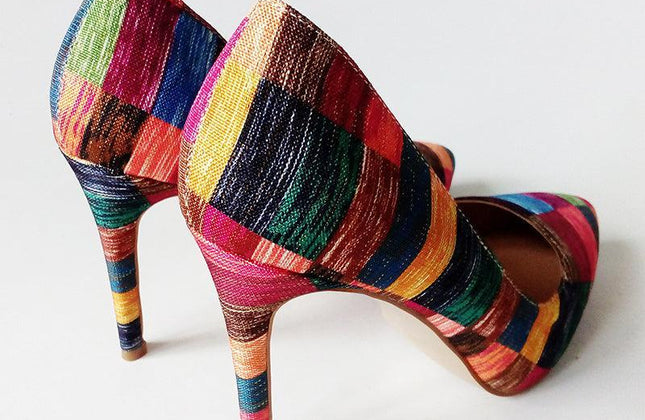 Stilettos Heel Gold Fabric Ladies High Heels Customize Color Stripes - Constantin & Crys