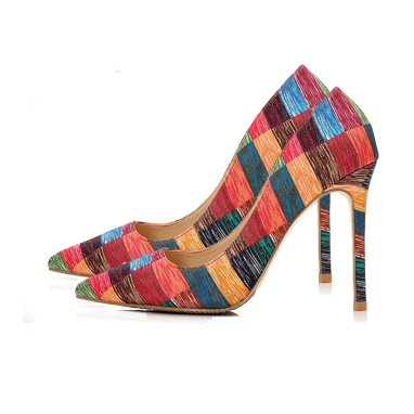 Stilettos Heel Gold Fabric Ladies High Heels Customize Color Stripes - Constantin & Crys
