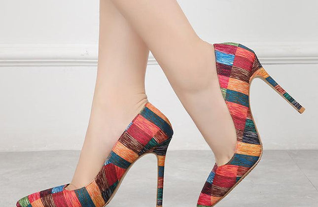 Stilettos Heel Gold Fabric Ladies High Heels Customize Color Stripes - Constantin & Crys