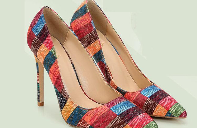 Stilettos Heel Gold Fabric Ladies High Heels Customize Color Stripes - Constantin & Crys