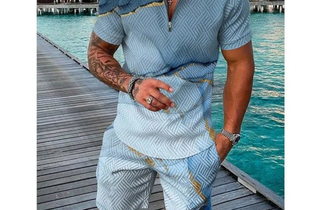 Summer New Trend Men's Tracksuit Casual Zipper Collar 3d Print Polo Shirt Suit 2 Pcs Set Colorful Streetwear Clothing Oversize - Constantin & Crys