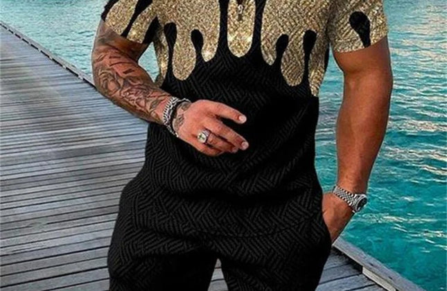 Summer Popular Printed men's Polo Shirt set, Casual Zipper Lapel short - sleeved Shirt + Shorts 2 - piece Set With Colorful Patterns - Constantin & Crys