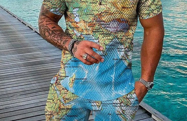 Summer Popular Printed men's Polo Shirt set, Casual Zipper Lapel short - sleeved Shirt + Shorts 2 - piece Set With Colorful Patterns - Constantin & Crys