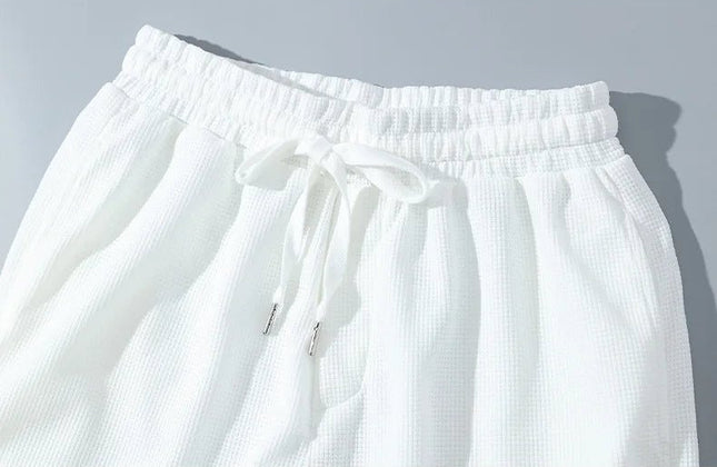 Waffle Men's Summer Short Sleeve And Shorts Two Piece Sets Sports Casual Tracksuit Men Comfortable Cool Shorts Oversized Set - Constantin & Crys