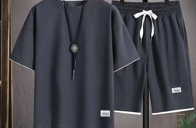 Waffle Men's Summer Short Sleeve And Shorts Two Piece Sets Sports Casual Tracksuit Men Comfortable Cool Shorts Oversized Set - Constantin & Crys