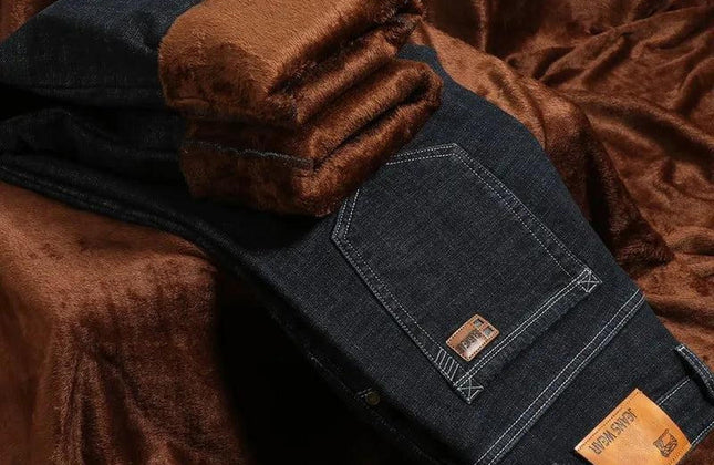 Witner Slim Fit Stretch Thick Velvet Pants Warm Jeans Casual Grey Fleece - Constantin & Crys