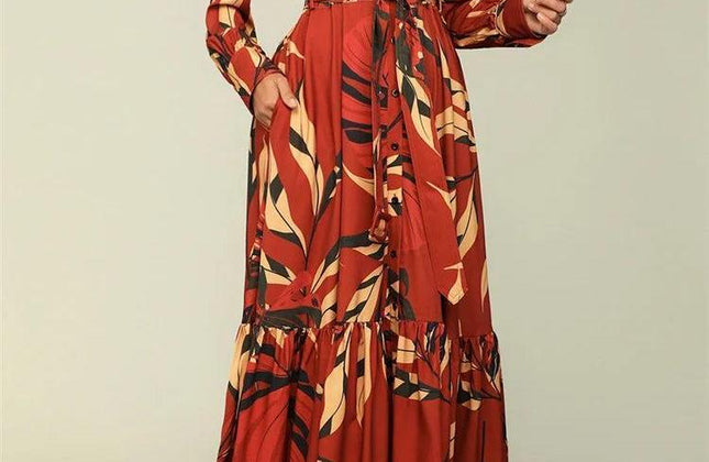 Wmstar Women Dress Spring Casual Floral Print Single Breasted Long Sleeve - Constantin & Crys