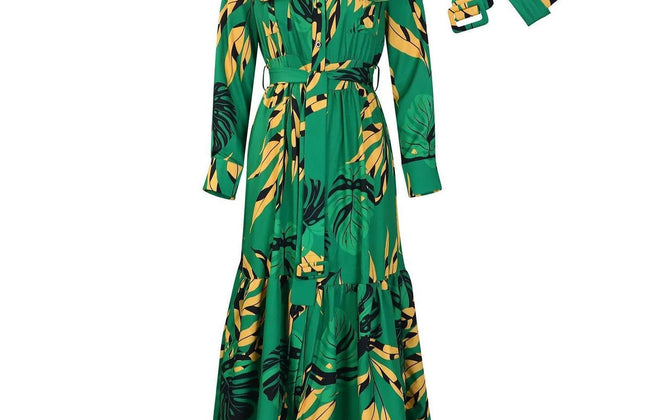 Wmstar Women Dress Spring Casual Floral Print Single Breasted Long Sleeve - Constantin & Crys